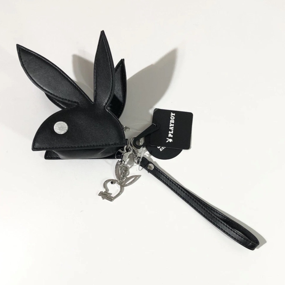 PLAYBOY Black Bunny Ear Wristlet Key & Card Holder